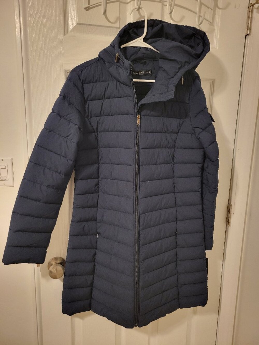 NWT Lauren Ralph Lauren Navy Hooded Packable Puffer Coat M
